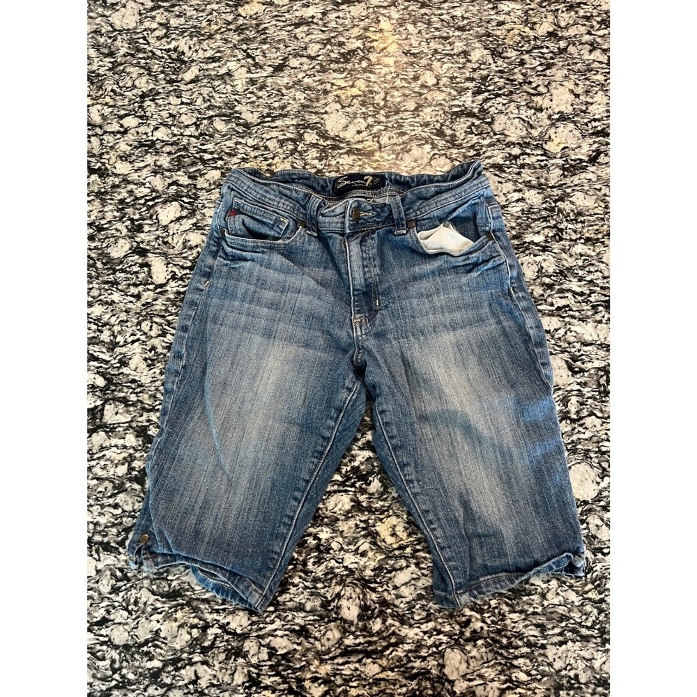 Seven7 Girls Denim Bermuda Shorts Medium Wash Blue‎ Size 16 S-Stitch Knee Length